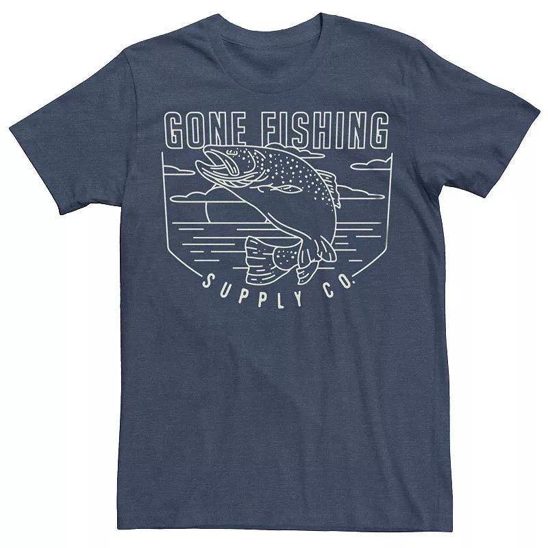 Mens Gone Fishing Supply Co. Salmon Graphic Tee Navy Grey Product Image