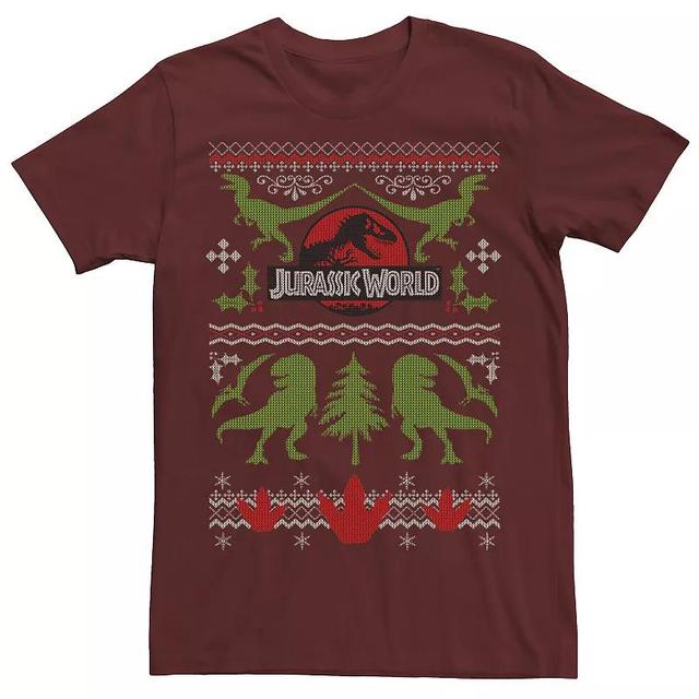 Mens Jurassic World Dinosaur Xmas Ugly Sweater Graphic Tee Navy Grey Product Image