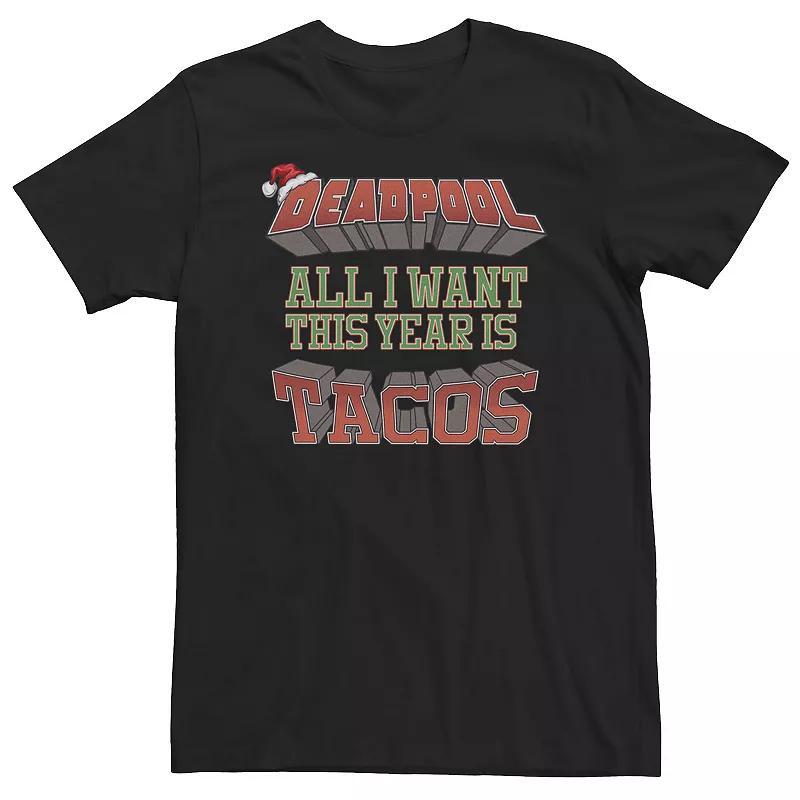 Big & Tall Marvel Deadpool All I Want This Year Is Tacos Santa Hat Tee, Mens Product Image