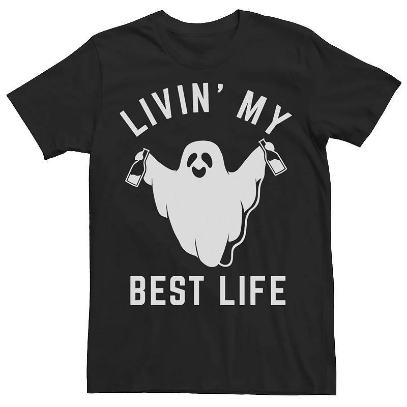 Mens Livin My Best Life Drinking Ghost Halloween Tee, Mens Product Image