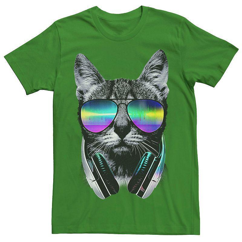 Mens Music Lover Cat Headphones Sunglasses Graphic Tee Red Product Image