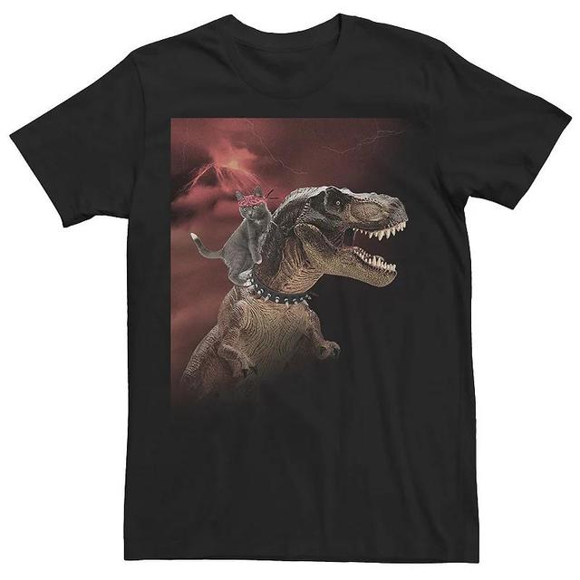 Big & Tall Kitty Cat T-Rex Riding Volcano Lightning Tee, Mens Product Image