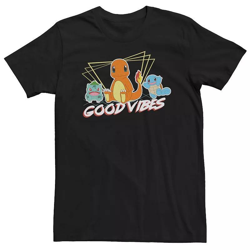 Big & Tall Pokemon Good Vives Starters Charmander Bulbasaur Squirtle Tee, Mens Black Product Image