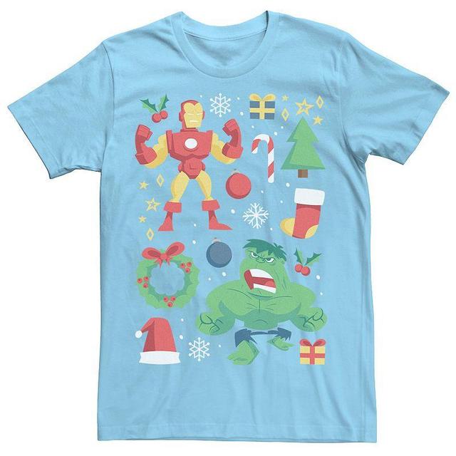 Mens Marvel Avengers Iron Man And Hulk Holiday Collage Graphic Tee Light Blue Product Image