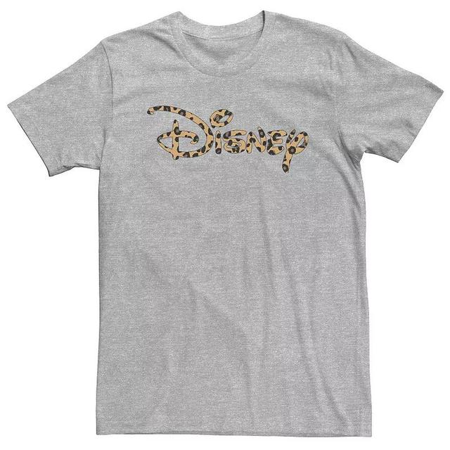 Disney Big & Tall Logo Leopard Fill Tee, Mens Athletic Grey Product Image