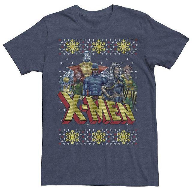 Mens Marvel X-Men Group Ugly Christmas Sweater Graphic Tee Blue Product Image