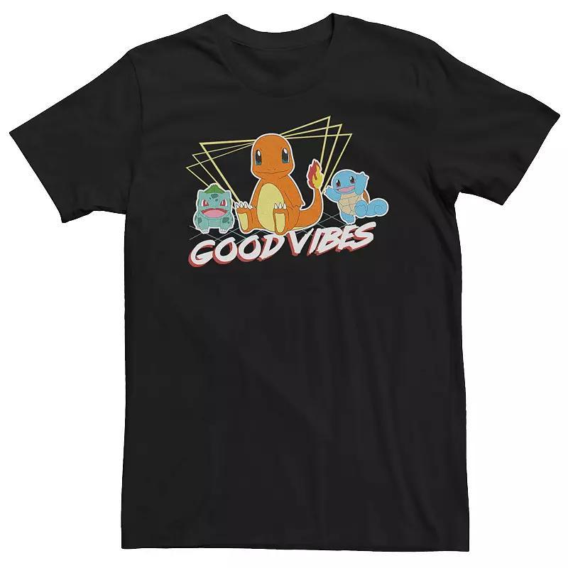 Big & Tall Pokemon Good Vives Starters Charmander Bulbasaur Squirtle Tee, Mens Black Product Image