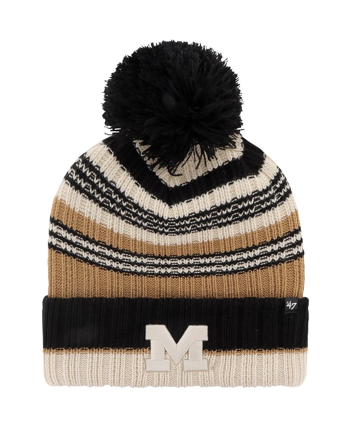 Womens 47 Khaki Michigan Wolverines Barista Cuffed Knit Hat with Pom Product Image