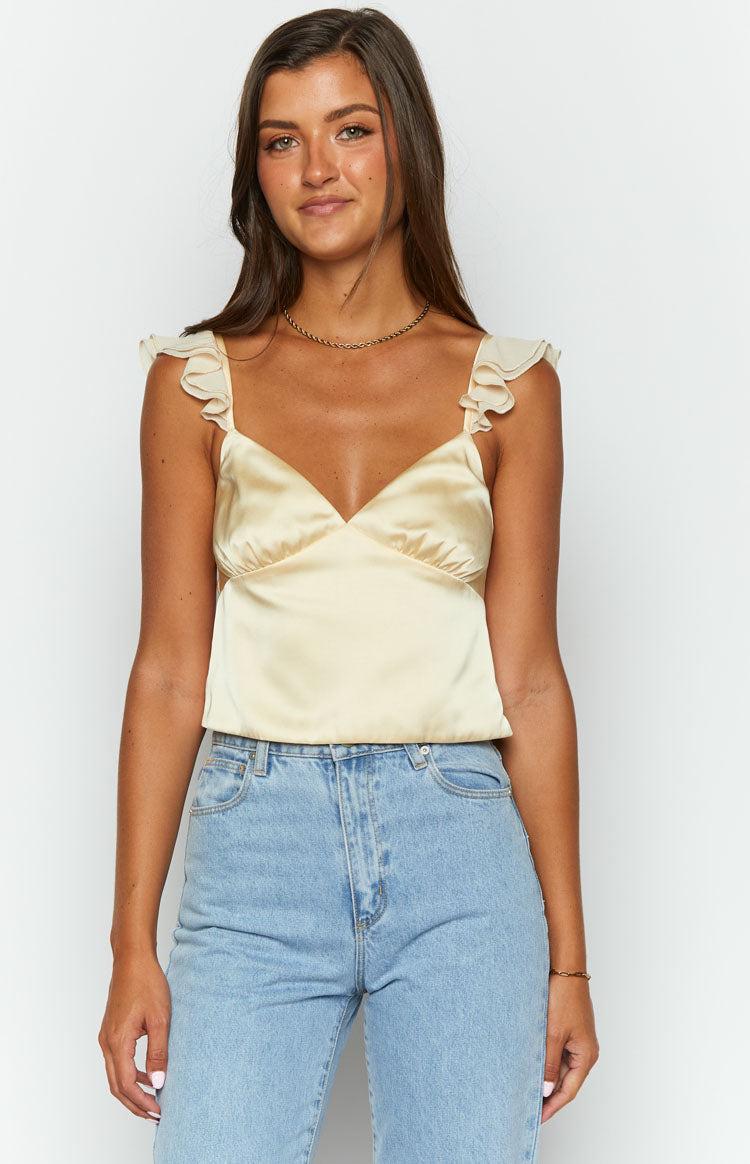 Golden Glow Yellow Satin Crop Top Product Image