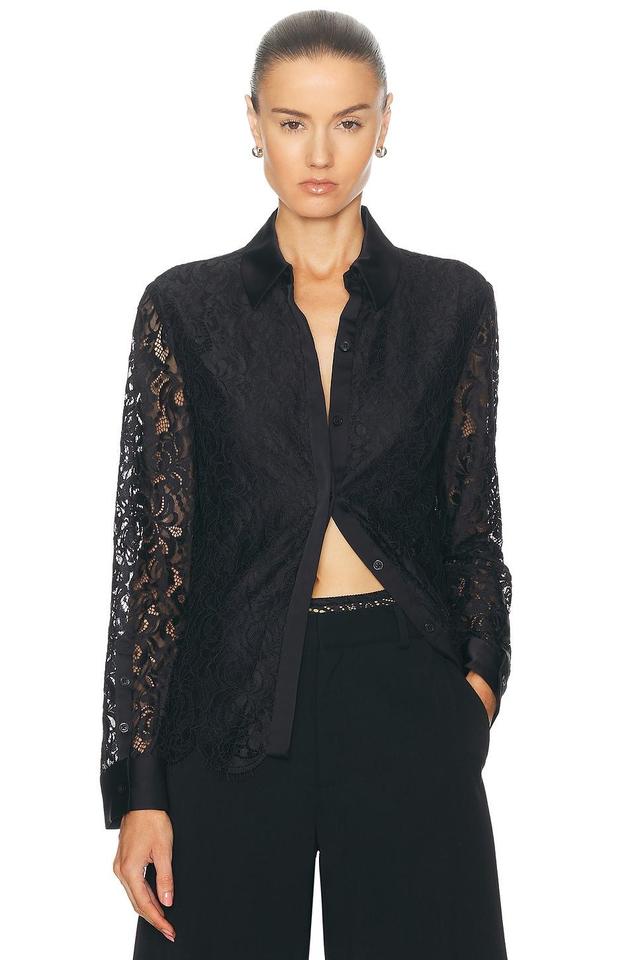 SIMKHAI Candela Long Sleeve Lace Shirt Black. (also in S, XS). Product Image