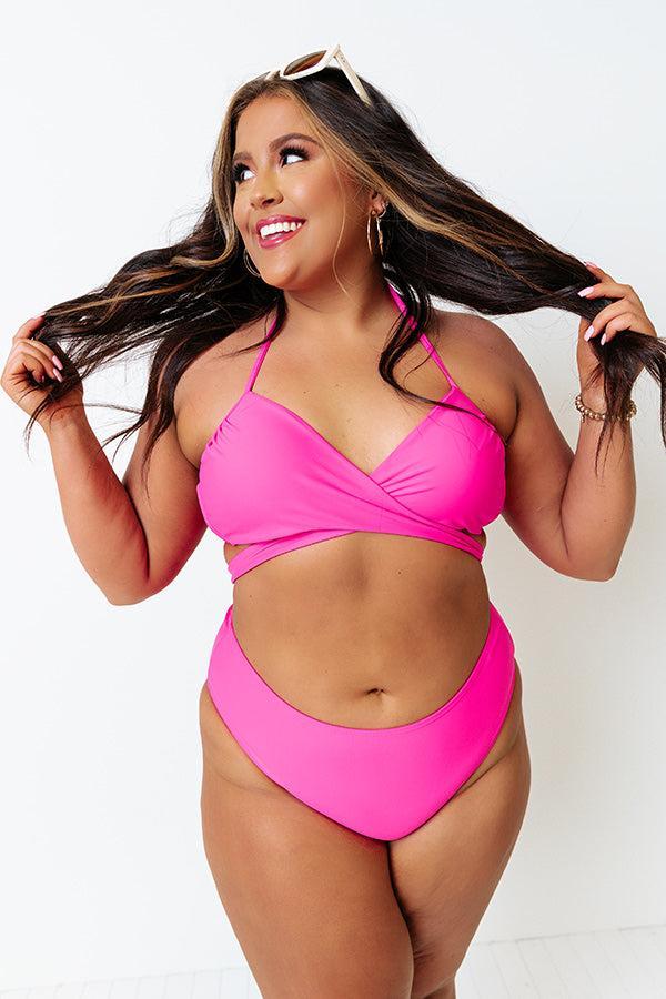 Sandy Seaside High Waist Bikini Bottom in Hot Pink Curves Product Image