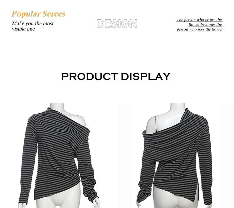 Long-Sleeve One-Shoulder Striped Tee Product Image