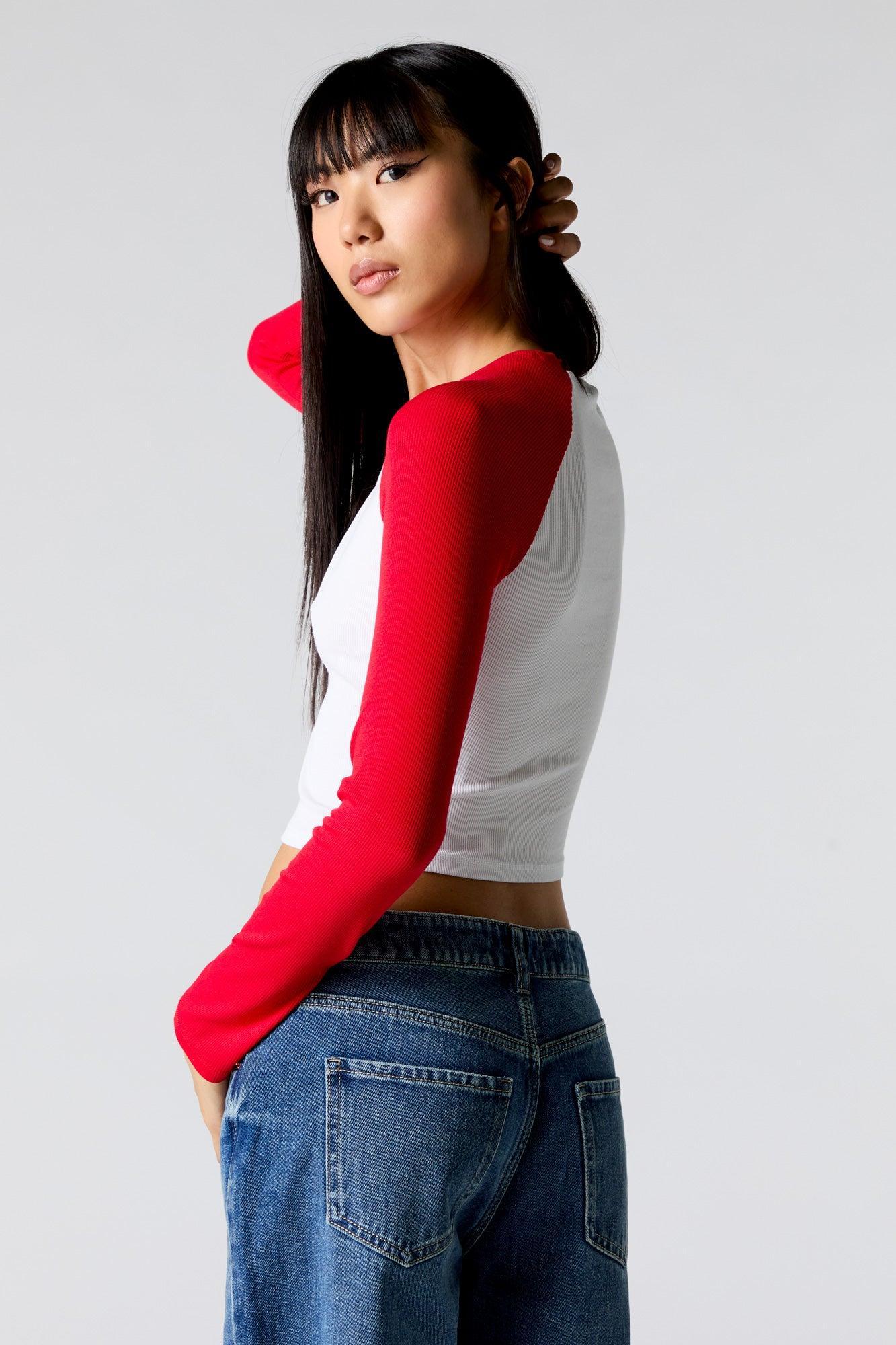 Ribbed Raglan Long Sleeve Crop Top Female Product Image