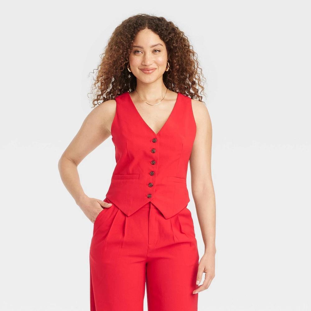 Womens Tailored Suit Vest - A New Day Red XL Product Image