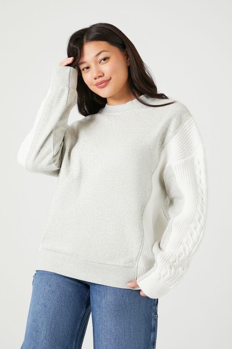 Colorblock Cable Knit-Sleeve Pullover | Forever 21 Product Image