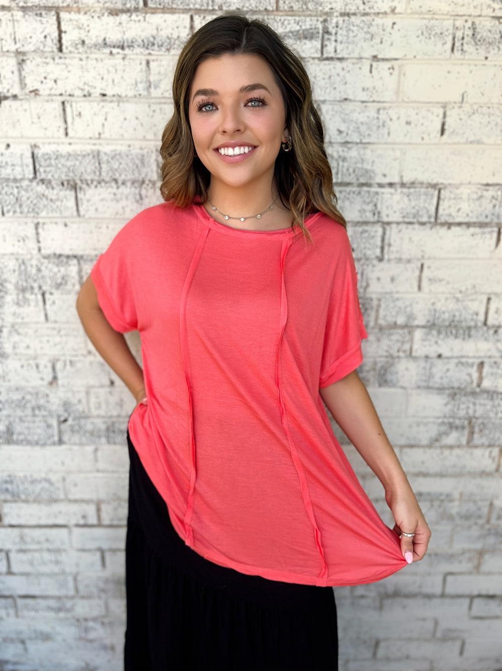 Coral Pink Round Neck Top* Product Image