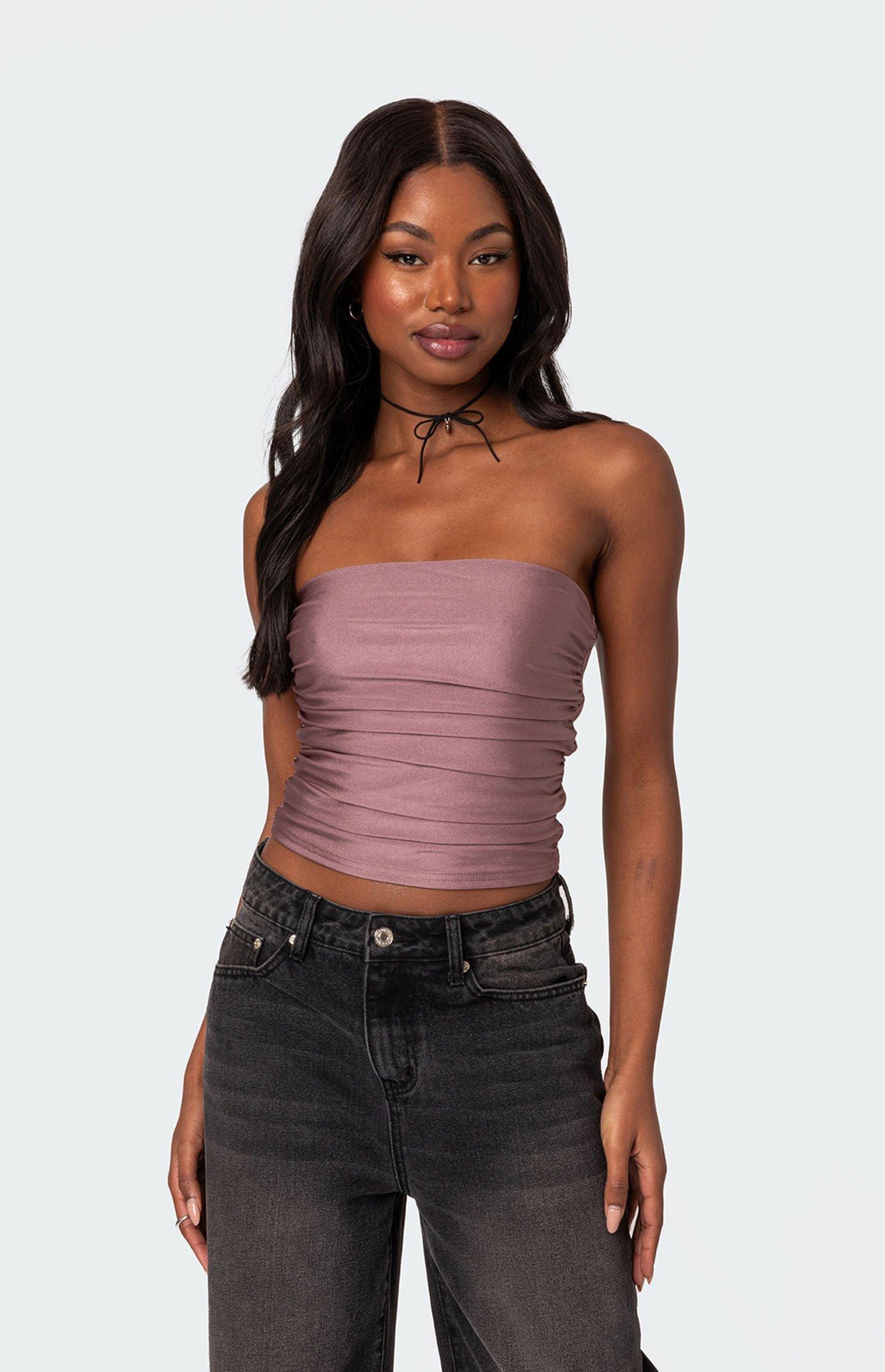 Edikted Women's Maxeen Shiny Gathered Tube Top Product Image