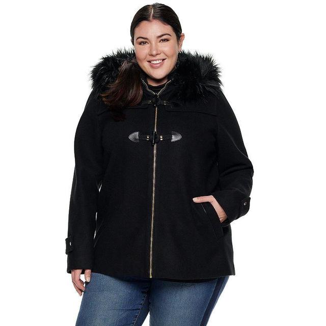 Plus Size Nine West Hooded Faux-Fur Trim Toggle Coat, Womens Product Image