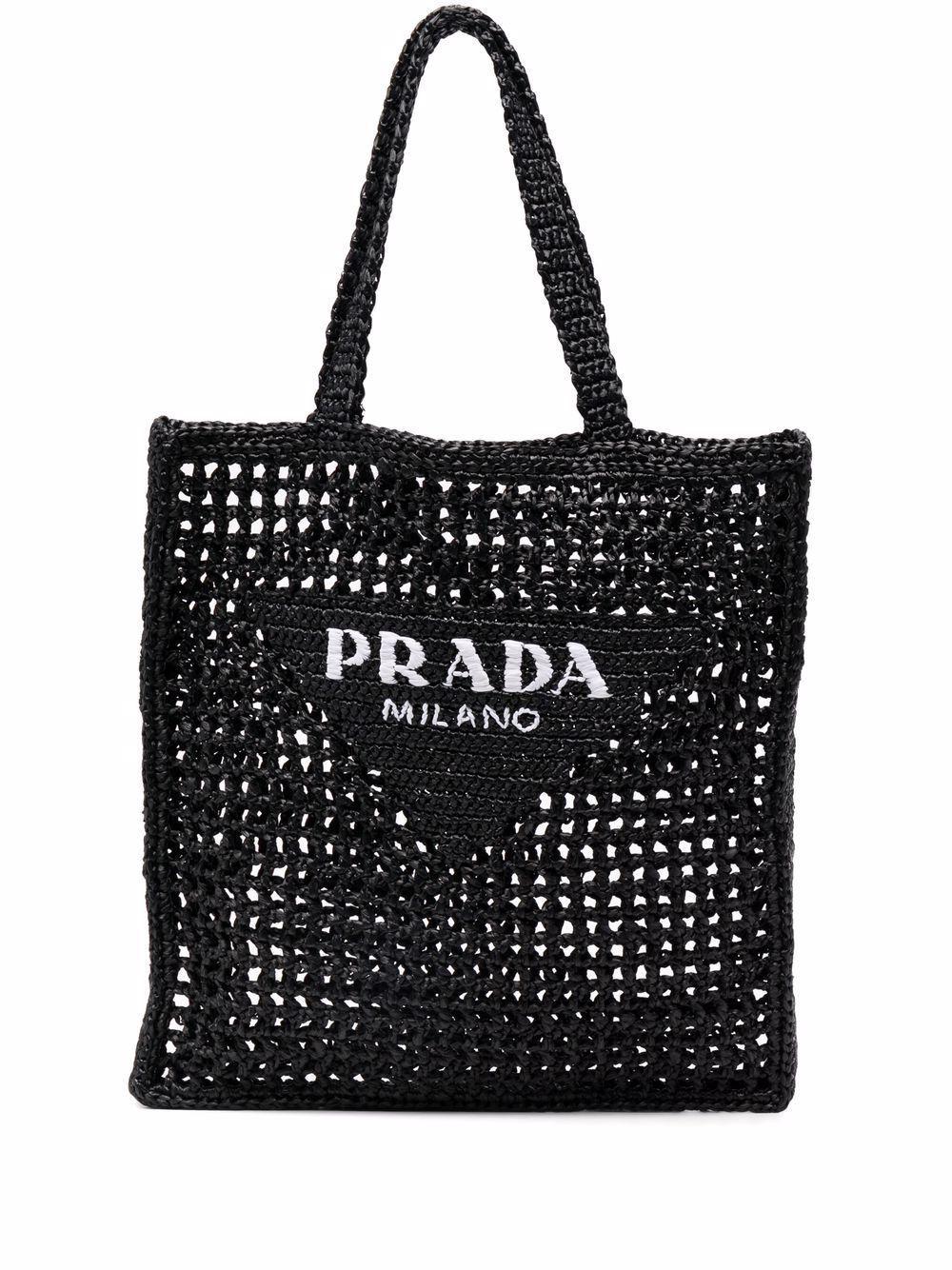 PRADA Interwoven-design Logo-print Shoulder Bag In Black Product Image