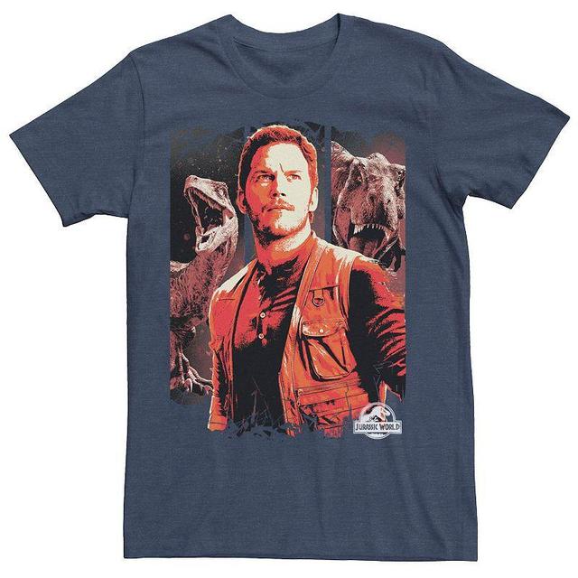 Mens Jurassic World Two Owen and Dinosaurs Red Hue Panel Portrait Tee Blue Product Image