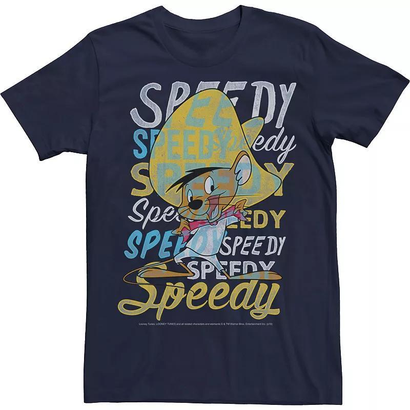 Mens Looney Tunes Speed Gonzales Text Stack Tee Blue Product Image