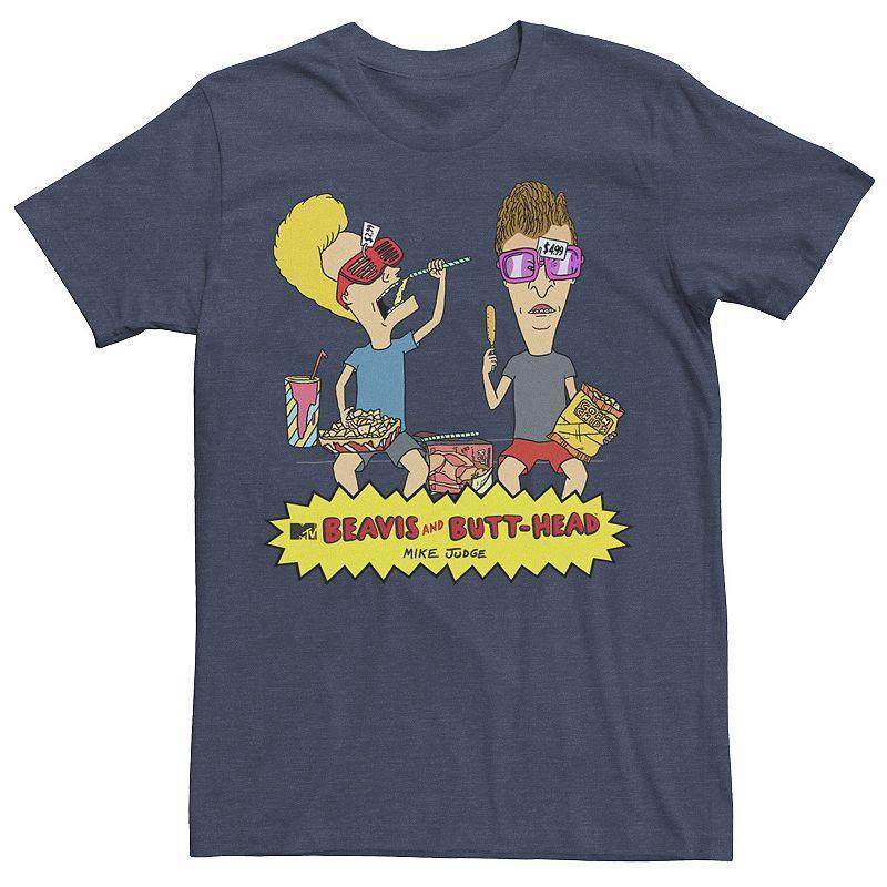 Mens Beavis & Butthead Snacks On The Curb Logo Tee Navy Grey Product Image