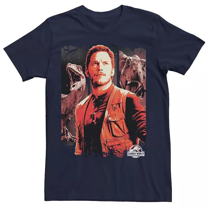 Mens Jurassic World Two Owen and Dinosaurs Red Hue Panel Portrait Tee Blue Product Image