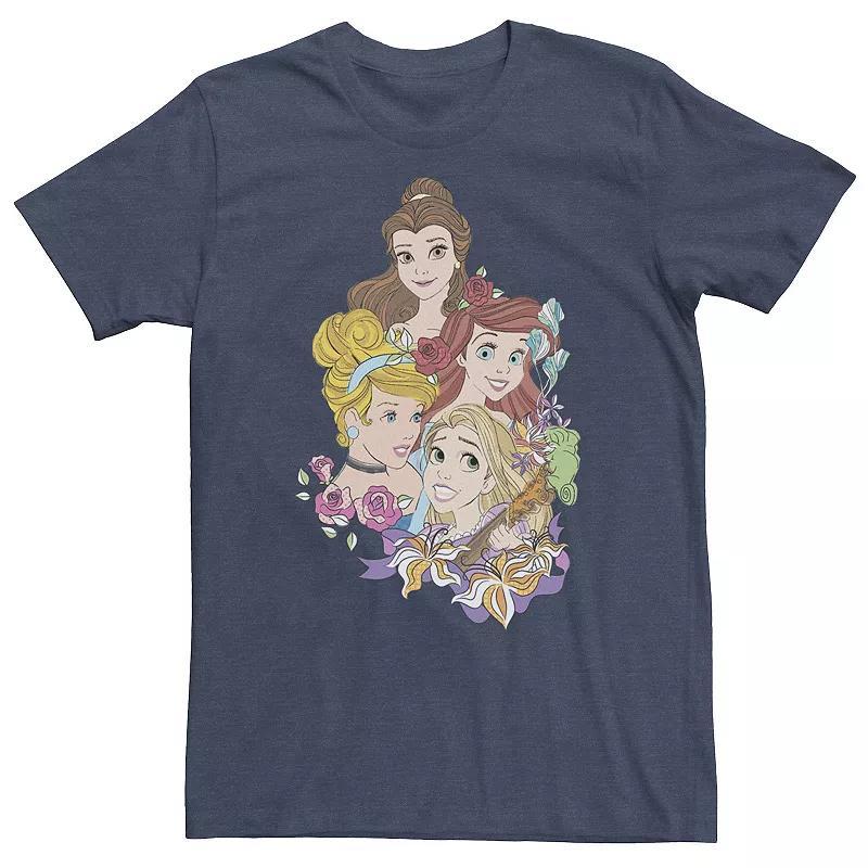 Big & Tall Disney Princess Floral Belle Cinderella Ariel Rapunzel Tee, Mens Navy Grey Product Image