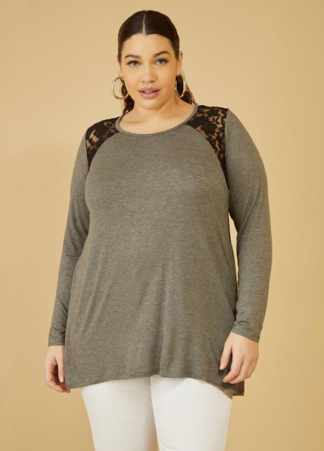 Plus Size Lace And Crochet Paneled Tee Ashley Stewart Product Image