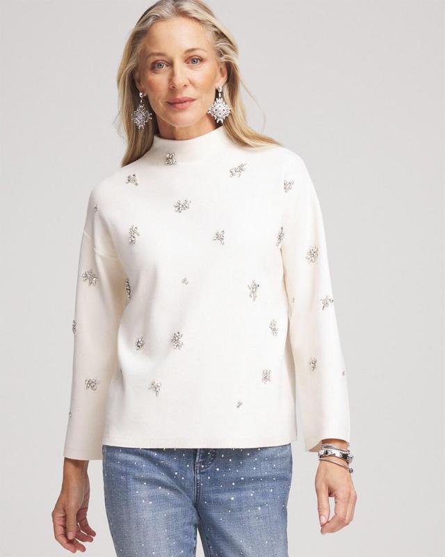 Women's Embellished Mockneck Pullover Sweater Product Image