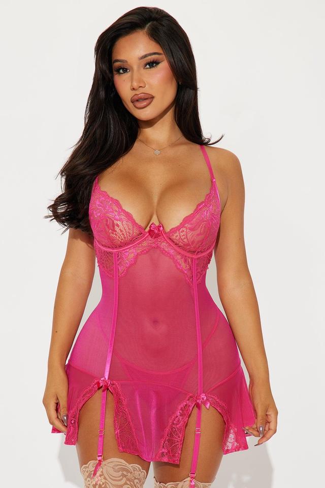 Forever Mine Lace Garter Babydoll - Hot Pink Product Image