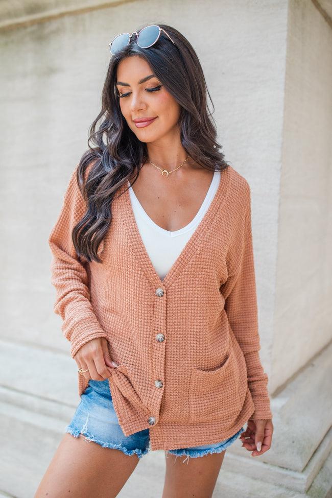 Sounds Like Me Brown Waffle Knit Cardigan Product Image