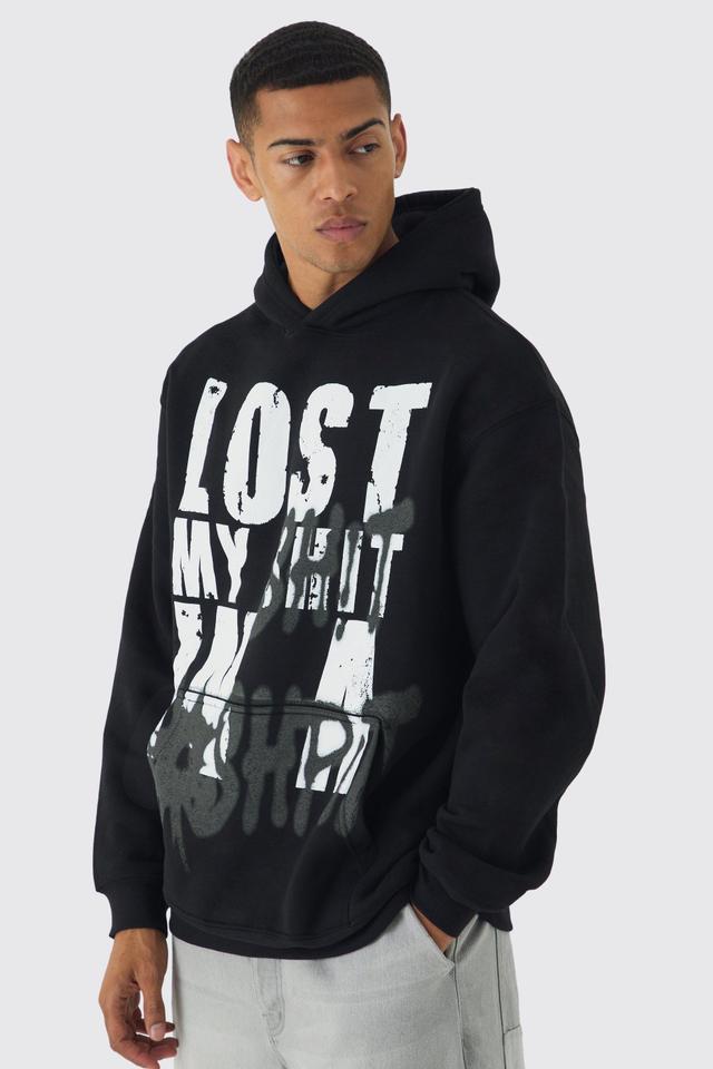 Oversized Lost Printed Hoodie | boohooMAN USA Product Image