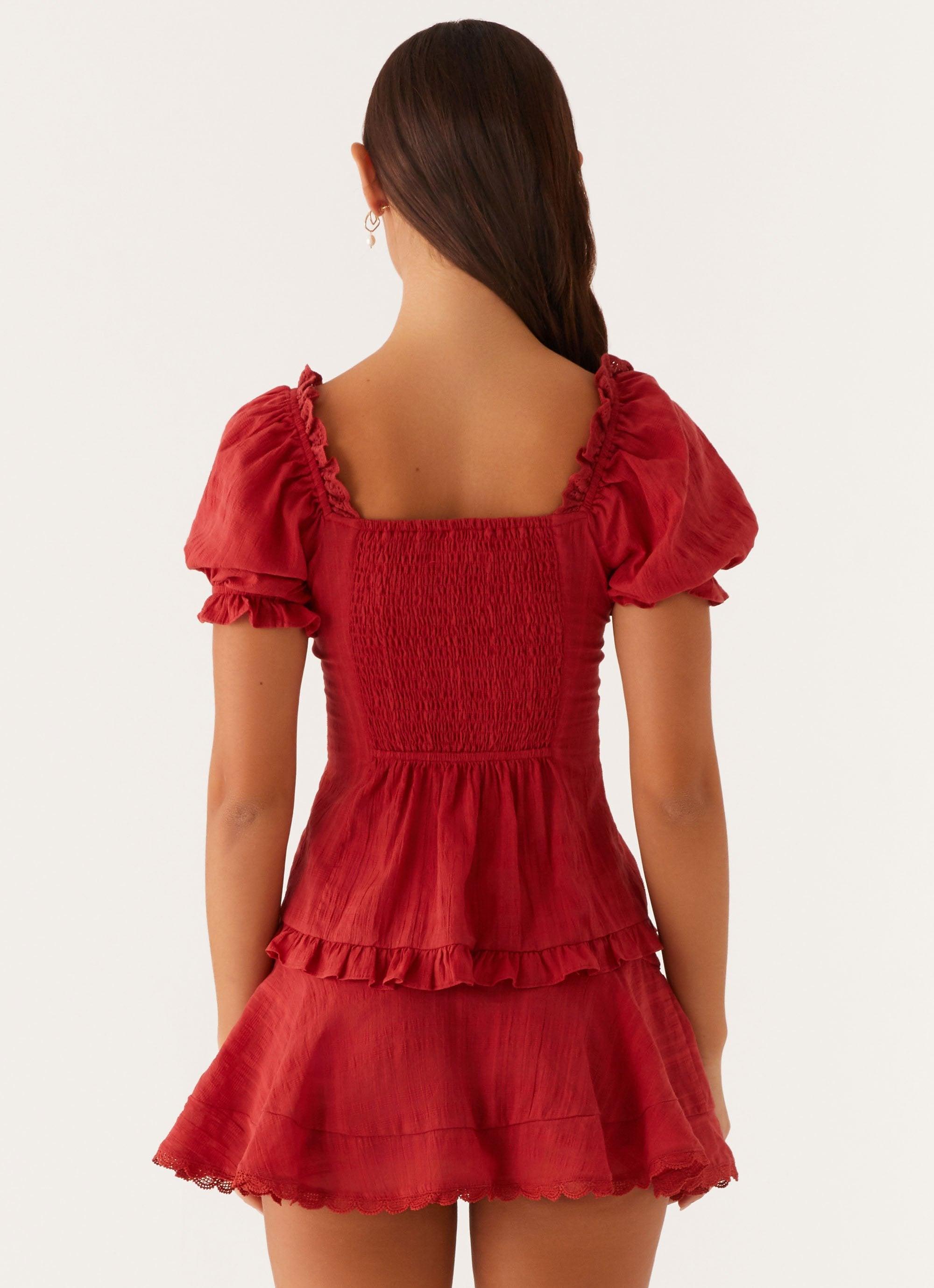 Hundred Percent Puff Sleeve Top - Red Product Image