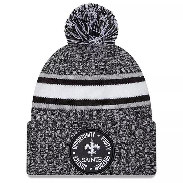 Mens New Era Heather Black New Orleans Saints 2023 Inspire Change Cuffed Knit Hat With Pom, Grey Product Image