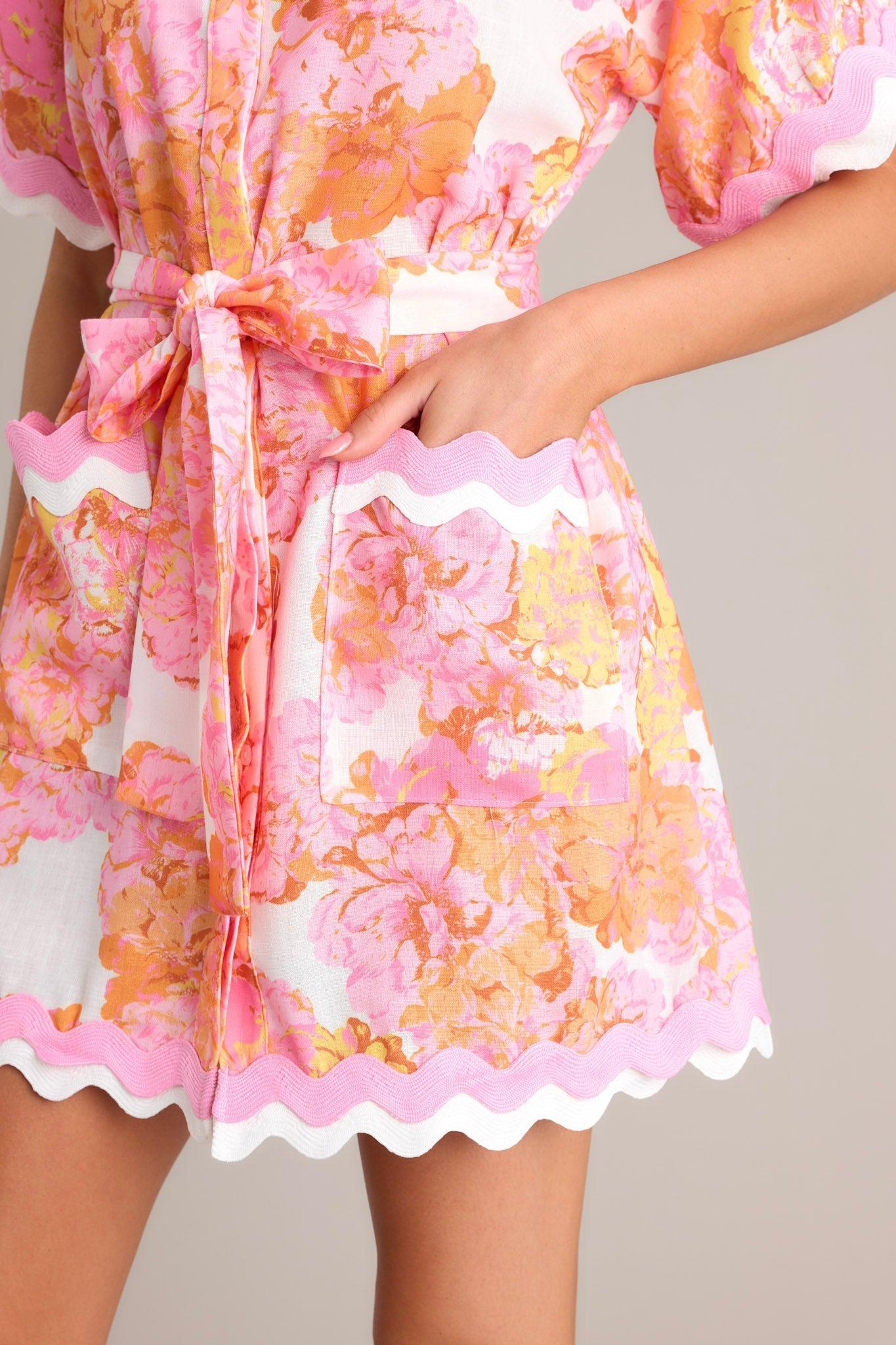 Long Time Love Light Pink Floral Mini Shirt Dress Product Image