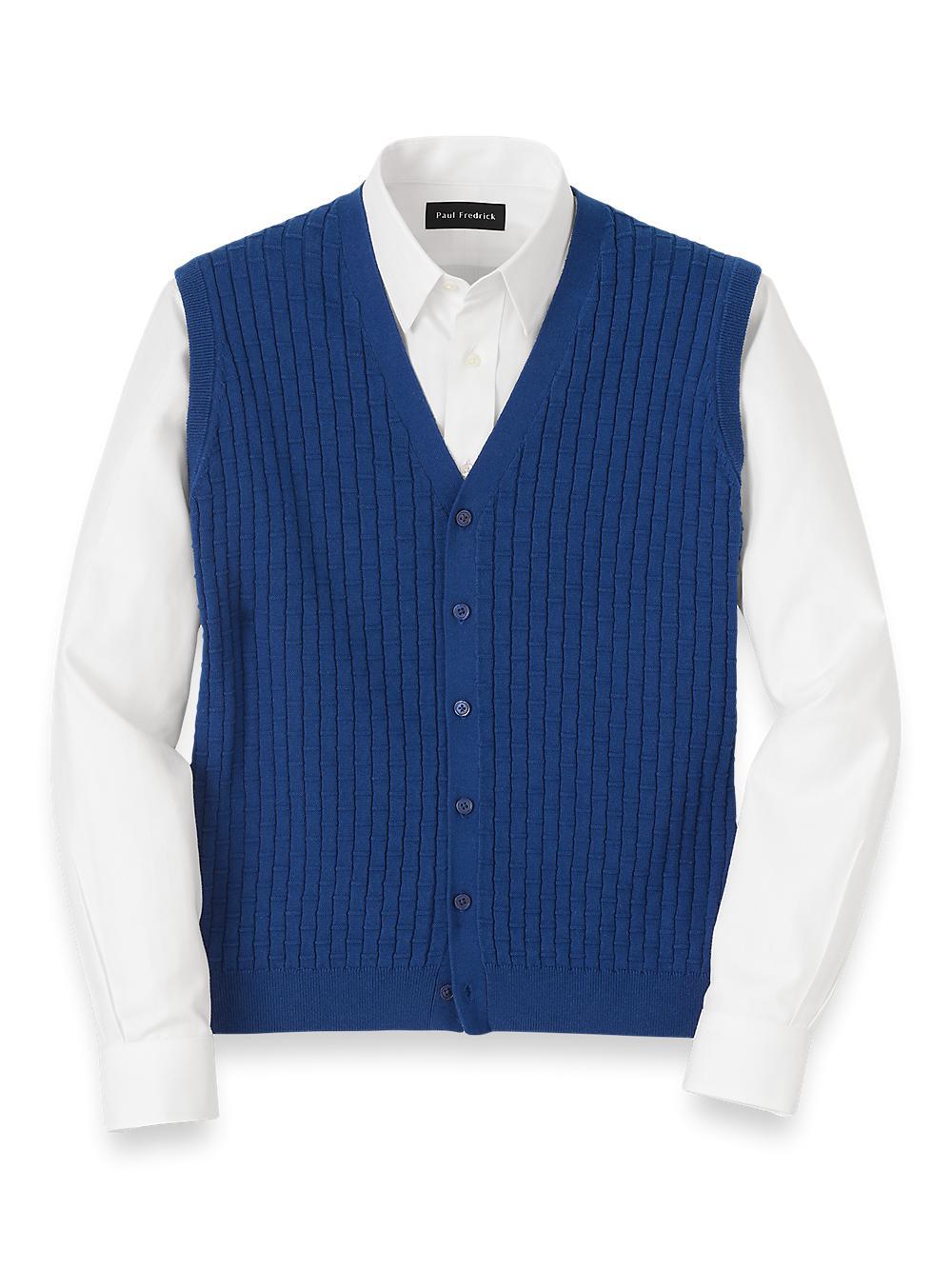 Cotton Button Front Cardigan Vest - Blue Product Image