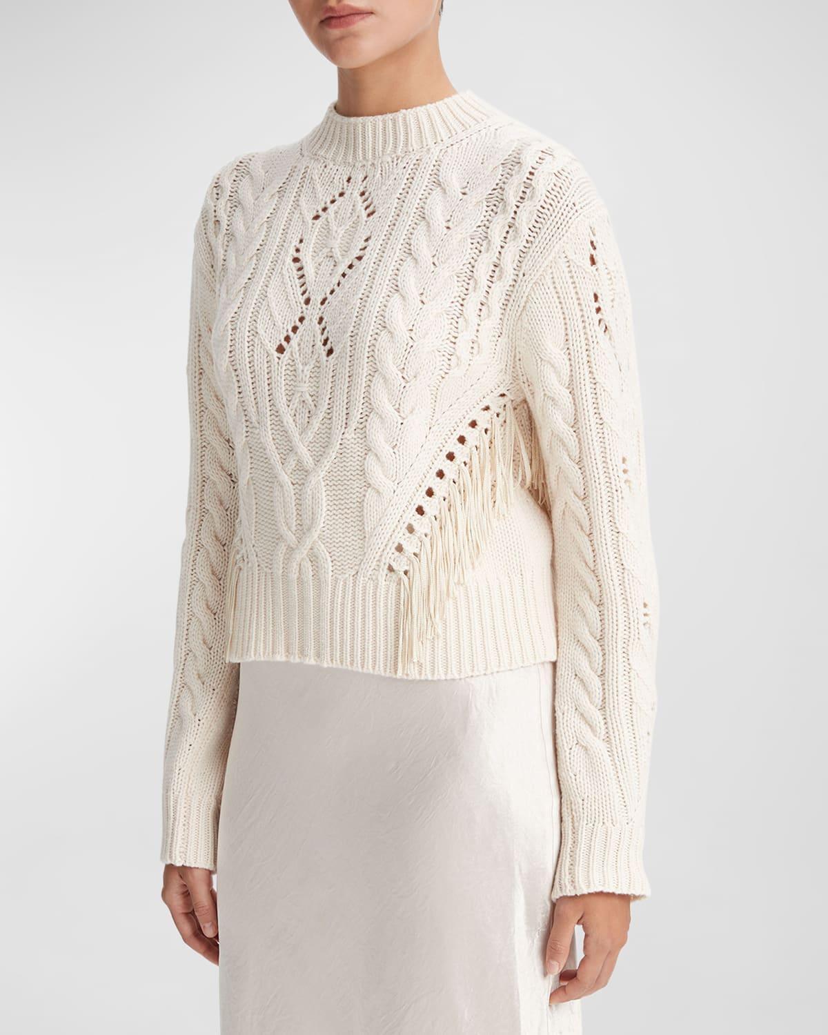 Womens Fringe Cable-Knit Wool-Cashmere Sweater Product Image