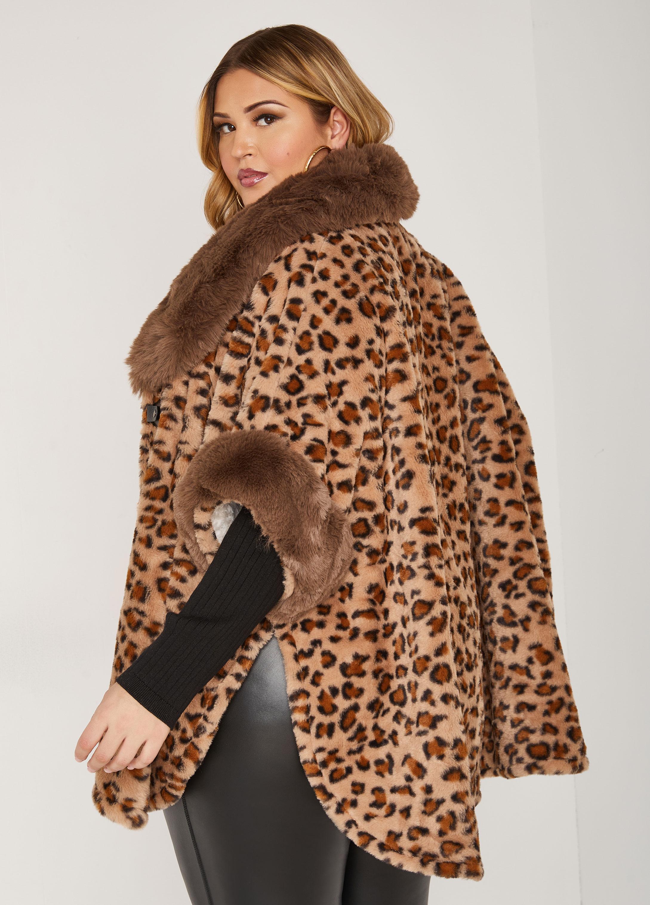 Leopard Print Faux Fur Poncho Product Image