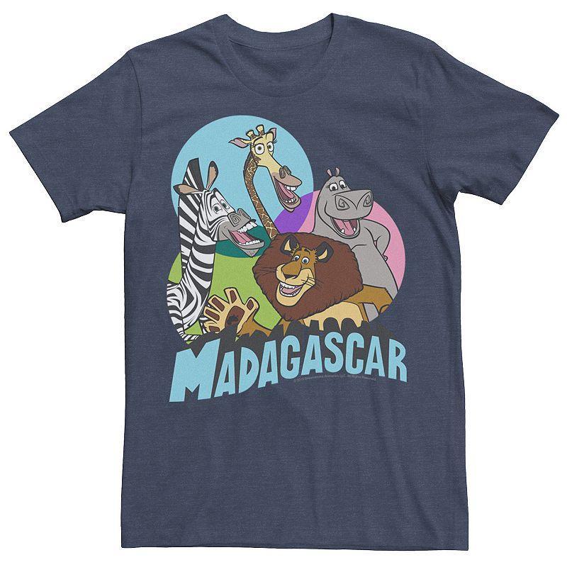 Mens Madagascar Cartoon Group Shot Pop Color Poster Graphic Tee Navy Grey Product Image