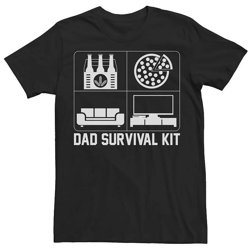 Big & Tall Dad Survival Kit Beer Pizza Couch TV Tee, Mens Product Image