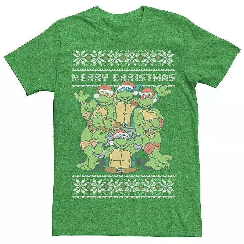 Mens Teenage Mutant Ninja Turtles Merry Christmas Sweater Graphic Tee Kelly Grey Product Image