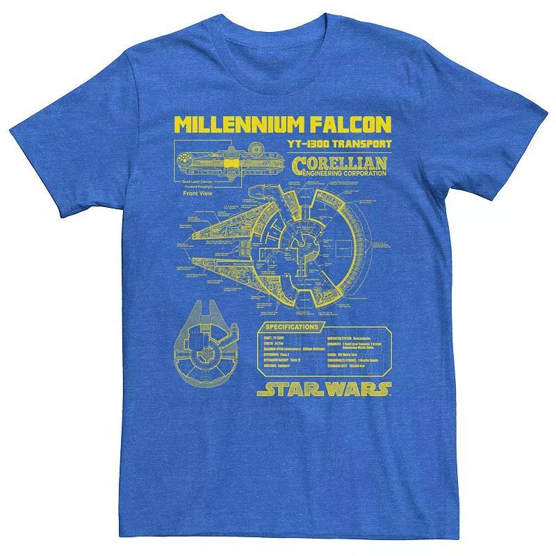 Mens Star Wars Millennium Falcon Schematics Tee Royal Grey Product Image