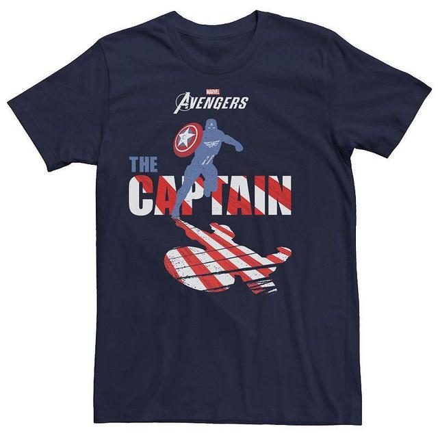 Mens Marvel Avengers Captain America Shadow Flag Tee Blue Product Image