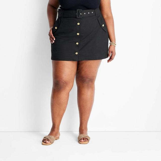 Womens Belted Button-Front Mini Skirt - Future Collective with Jenee Naylor Product Image