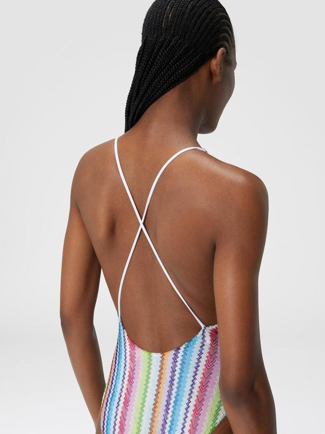 Zigzag print one-piece swimsuit with V-neckline Multicoloured | Missoni Product Image