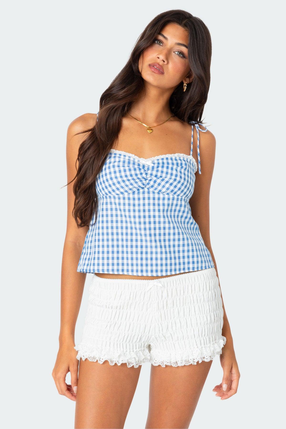 Billie Open Tie Back Gingham Top Product Image