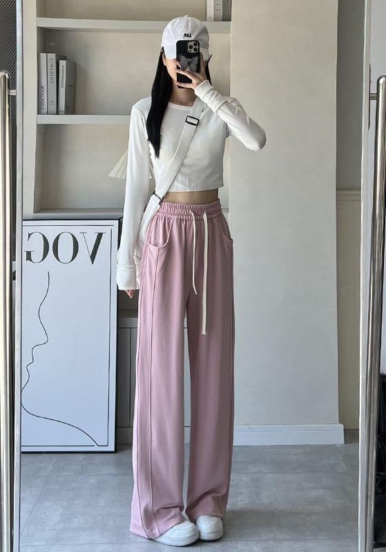 High Rise Wide Leg Plain Sweatpants Product Image