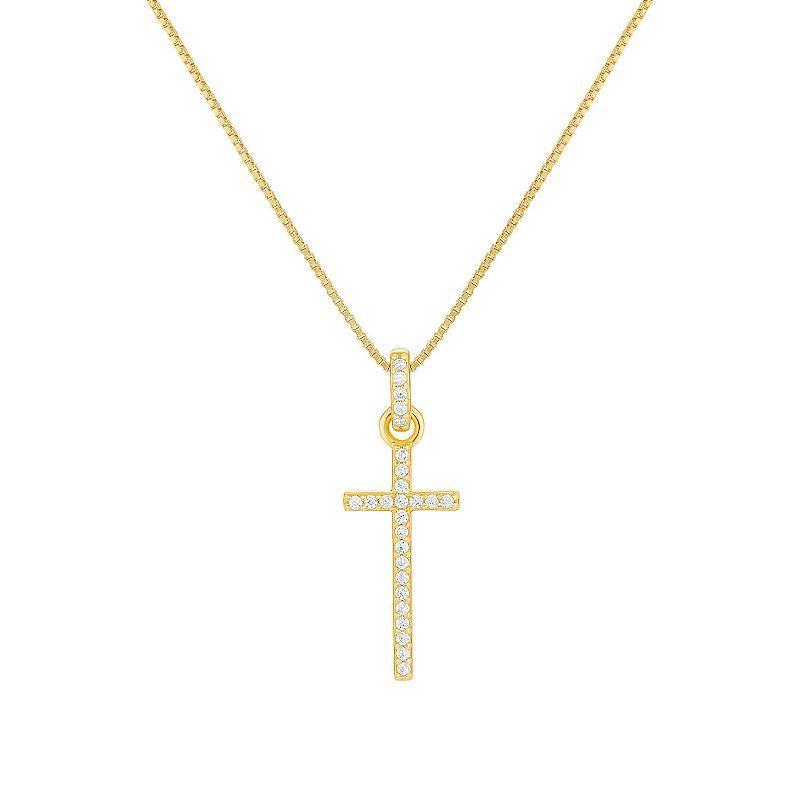 PRIMROSE 18k Gold Over Silver Cubic Zirconia Cross Pendant Necklace, Womens Yellow Gold Tone Clear Product Image