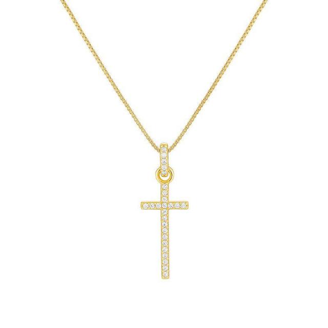 PRIMROSE 18k Gold Over Silver Cubic Zirconia Cross Pendant Necklace, Womens Yellow Gold Tone Clear Product Image